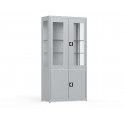 Szafa medyczna metalowa dwudzielna, przeszklone górne drzwi i boki MDBW/2